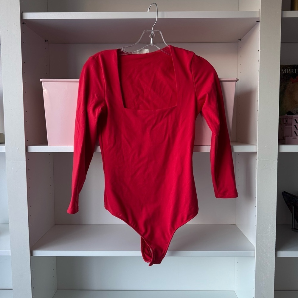 FREE PEOPLE Intimately Truth or Square Long Sleeve Square Neck Red Bodysuit - Picture 3 of 4